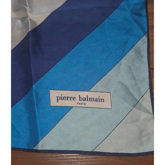 Pierre Balmain Paris Silk Blue Geometric Pattern Scarf 26" Square - Picture 4 of 5